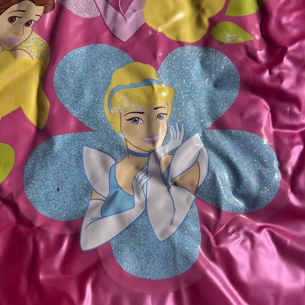 Vintage Y2K Disney Store Princess Pink Vinyl Raincoat Hood Belle Cinderella S/M